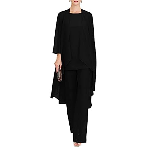 Godoboo Damen Hosenanzug Spitze Ärmellos Chiffon Set 3 Teiliges Set Spitze Chiffon Shirt Und Hohe Hosenanzug Dreiteilig Hosenanzug Cocktail Party Spitzen Vintage Lange Hose Abendanzug Outfit von Godoboo