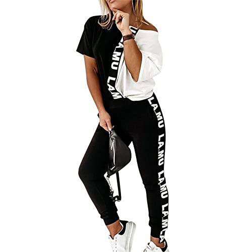 Godoboo Damen Jogginganzug Traingsanzug Damen Sportanzug Frauen 2 Teilig Freizeitanzug Top + Lange Hose Sportswear Trousers Set Loungewear Streetwear von Godoboo