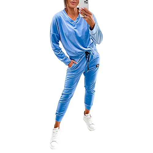 Godoboo Damen Jogginganzug Traingsanzug Damen Sportanzug Frauen 2 Teilig Freizeitanzug Top + Lange Hose Sportswear Trousers Set Loungewear Streetwear von Godoboo