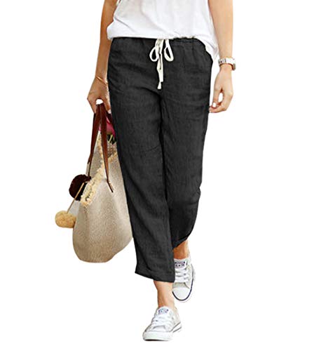 Godoboo Damen Jogginghose 7/8 Länge Leichte Sommerhose Strandhose Elegant Haremshose Einfarbig Sporthose Sweathose Casual Lange Freizeithose mit Tunnelzug Elastisch Bund von Godoboo