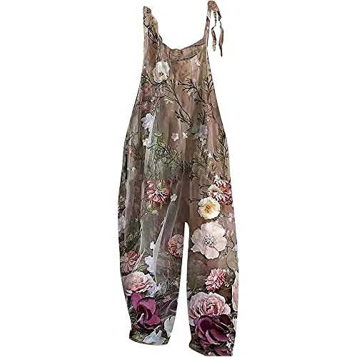 Godoboo Damen Jumpsuit Damen Latzhose Lose Strampler Overall Frauen Sommer Blumendruck Wide Leg Playsuit von Godoboo