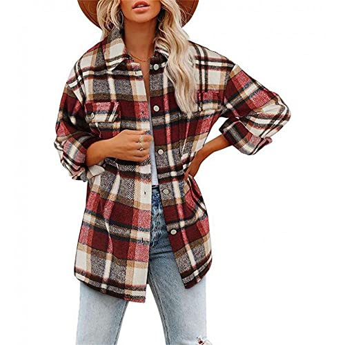 Godoboo Damen Kariertes Hemd Langarmshirt Freizeithemd Langarm Button Down Freizeitjacke Oversized Blusenshirt mit Kapuze Casual Top Outwear von Godoboo