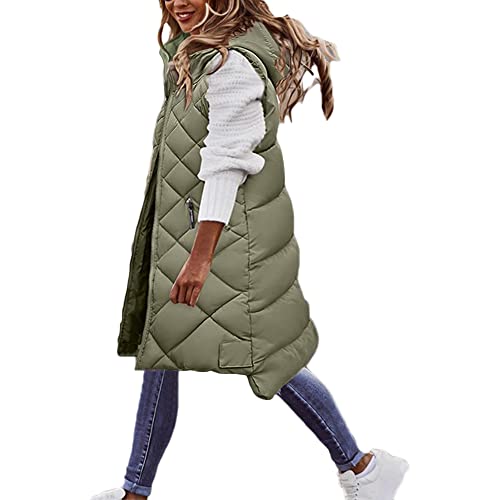 Godoboo Damen Lang Daunenweste Casual Winterjacke Outdoor Ärmellos Mantel Jacke Weste Lang Steppweste mit KapuzeWintermantel von Godoboo