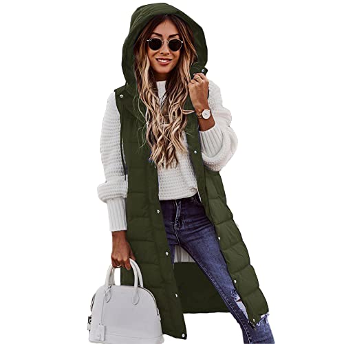 Godoboo Damen Lang Daunenweste Wintermantel Vest Ärmellose Warmer Daunenmantel Longweste Casual Winterjacke Outdoor Ärmellos Mantel Jacke Weste Lang Steppweste mit KapuzeWintermantel von Godoboo