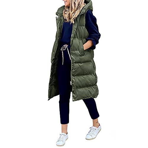 Godoboo Damen Lang Daunenweste Wintermantel Vest Ärmellose Warmer Daunenmantel Longweste Casual Winterjacke Outdoor Ärmellos Mantel Jacke Weste Lang Steppweste mit KapuzeWintermantel von Godoboo