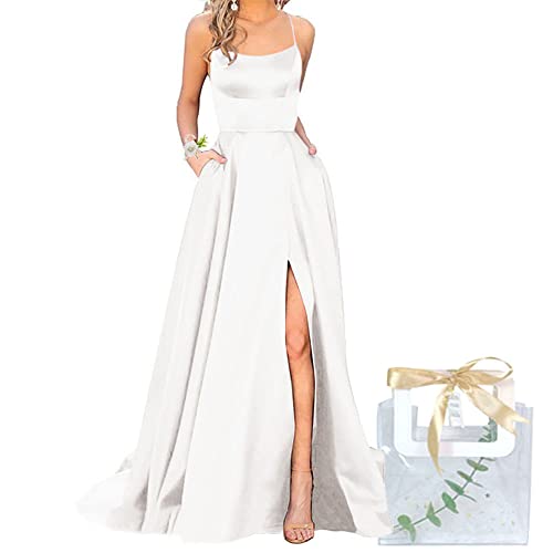 Godoboo Damen Lange Ballkleider Off Shoulder Sexy Backless Abend Prom Kleider Partykleid A-Linie Abendkleider Schlitz Festkleider Einfarbig Elegant mit Geschenktüten und Hochzeit Handgelenk Blumen von Godoboo