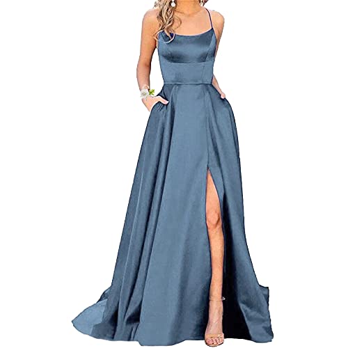 Godoboo Damen Lange Ballkleider Off Shoulder Sexy Backless Abend Prom Kleider Partykleid A-Linie Abendkleider Schlitz Festkleider Einfarbig Elegant mit Geschenktüten und Hochzeit Handgelenk Blumen von Godoboo