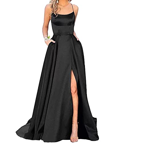 Godoboo Damen Lange Ballkleider Off Shoulder Sexy Backless Abend Prom Kleider Partykleid A-Linie Abendkleider Schlitz Festkleider Einfarbig Elegant mit Geschenktüten und Hochzeit Handgelenk Blumen von Godoboo