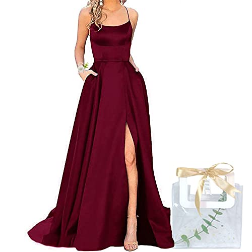 Godoboo Damen Lange Ballkleider Off Shoulder Sexy Backless Abend Prom Kleider Partykleid A-Linie Abendkleider Schlitz Festkleider Einfarbig Elegant mit Geschenktüten und Hochzeit Handgelenk Blumen von Godoboo