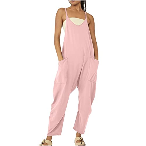 Godoboo Damen Latzhose Loose Fit Baggy Jumpsuit Ärmellos Overall Strampler Jumpsuit Damen Overall Rompers Wide Leg Playsuit mit Tasche Sommer Feder Loose von Godoboo