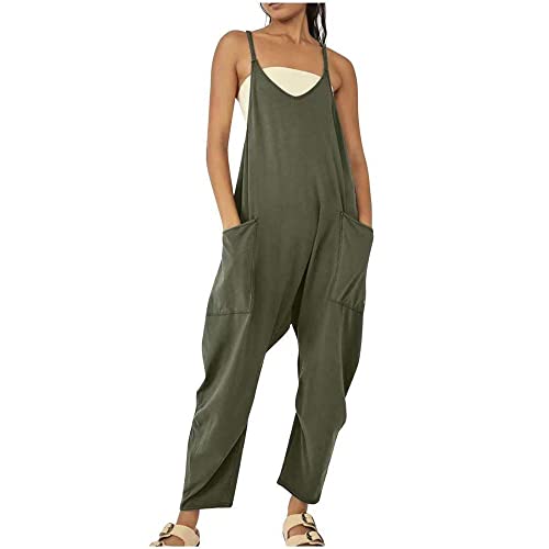 Godoboo Damen Latzhose Loose Fit Baggy Jumpsuit Ärmellos Overall Strampler Jumpsuit Damen Overall Rompers Wide Leg Playsuit mit Tasche Sommer Feder Loose von Godoboo