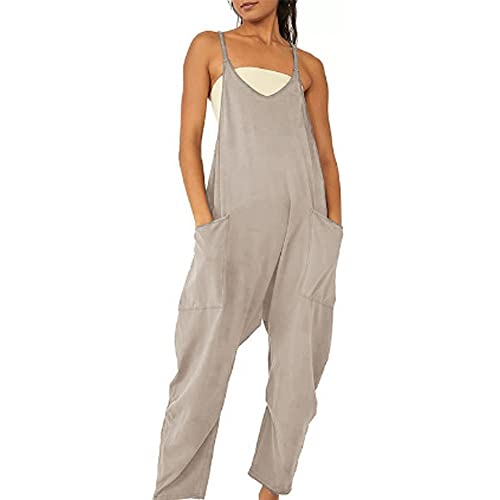 Godoboo Damen Latzhose Loose Fit Baggy Jumpsuit Ärmellos Overall Strampler Jumpsuit Damen Overall Rompers Wide Leg Playsuit mit Tasche Sommer Feder Loose von Godoboo