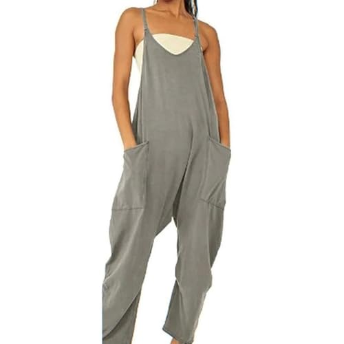Godoboo Damen Latzhose Loose Fit Baggy Jumpsuit Ärmellos Overall Strampler Overall Rompers Wide Leg Playsuit mit Tasche Sommer Feder von Godoboo