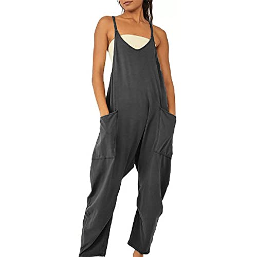 Godoboo Damen Latzhose Loose Fit Baggy Jumpsuit Ärmellos Overall Strampler Jumpsuit Damen Overall Rompers Wide Leg Playsuit mit Tasche Sommer Feder Loose von Godoboo