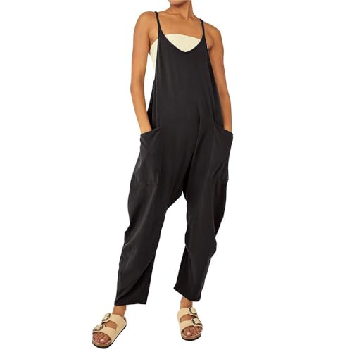 Godoboo Damen Latzhose Loose Fit Baggy Jumpsuit Ärmellos Overall Strampler Overall Rompers Wide Leg Playsuit mit Tasche Sommer Feder von Godoboo