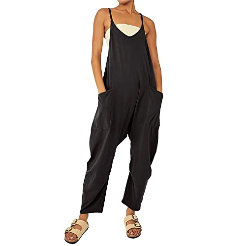 Godoboo Damen Latzhose Loose Fit Baggy Jumpsuit Ärmellos Overall Strampler Jumpsuit Damen Overall Rompers Wide Leg Playsuit mit Tasche Sommer Feder Loose von Godoboo