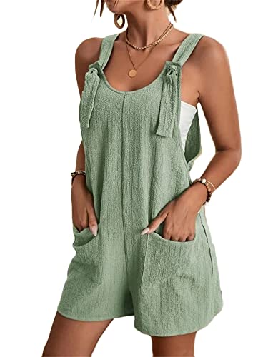 Godoboo Damen Latzhose Loose Fit Baggy Jumpsuit Ärmellos Overall Strampler Jumpsuit Sommer Casual Playsuit V-Ausschnitt Elegant Overall Lose Kurzarm Einteiler Latzhose mit Taschen von Godoboo