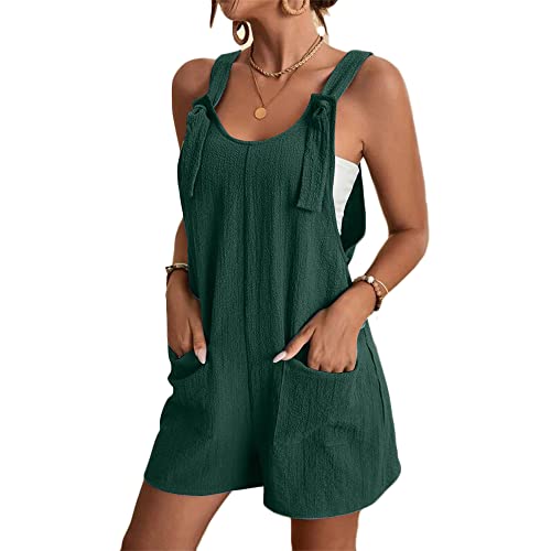 Godoboo Damen Latzhose Loose Fit Baggy Jumpsuit Ärmellos Overall Strampler Jumpsuit Sommer Casual Playsuit V-Ausschnitt Elegant Overall Lose Kurzarm Einteiler Latzhose mit Taschen von Godoboo