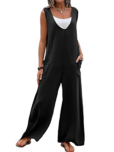 Godoboo Damen Latzhose Loose Fit Baggy Jumpsuit Ärmellos Overall Strampler Jumpsuit Sommer Casual Playsuit V-Ausschnitt Elegant Overall Lose Kurzarm Einteiler Latzhose mit Taschen von Godoboo