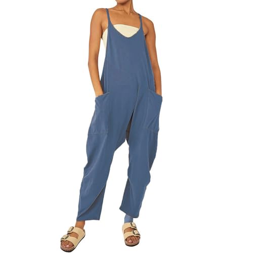 Godoboo Damen Latzhose Loose Fit Baggy Jumpsuit Ärmellos Overall Strampler Overall Rompers Wide Leg Playsuit mit Tasche Sommer Feder von Godoboo