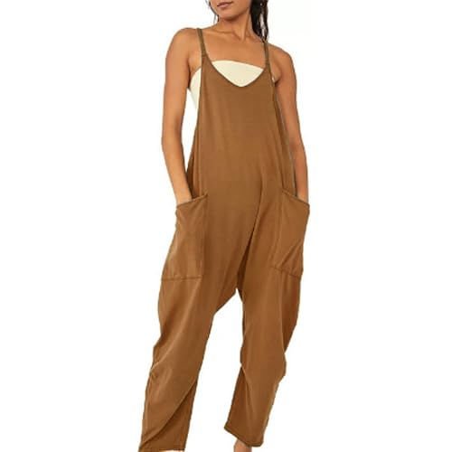 Godoboo Damen Latzhose Loose Fit Baggy Jumpsuit Ärmellos Overall Strampler Overall Rompers Wide Leg Playsuit mit Tasche Sommer Feder von Godoboo