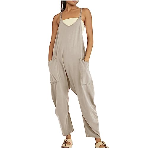 Godoboo Damen Loose Jumpsuit Baggy Oversize Latzhose Ärmellos Overall Strampler Overall Rompers Wide Leg Playsuit Retro Arbeitshose Baumwolle Jumpsuit mit Große Taschen Arbeitshose von Godoboo