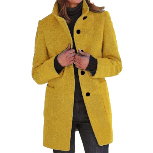 Godoboo Damen Mantel Lang Wollmantel Warme Schlanke Knöpfe Mantel Warm Übergangsmantel Wintermantel Herbst Winter Jacke Parka Outwear Mantel von Godoboo