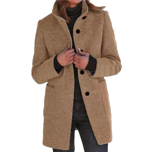 Godoboo Damen Mantel Lang Wollmantel Warme Schlanke Knöpfe Mantel Warm Übergangsmantel Wintermantel Herbst Winter Jacke Parka Outwear Mantel von Godoboo