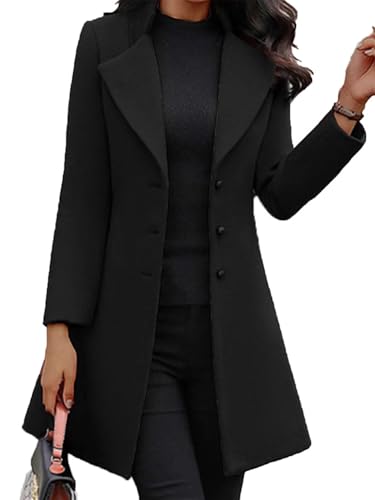 Godoboo Damen Mantel Lang Wollmantel Warme Schlanke Knöpfe Warm Übergangsmantel Wintermantel Herbst Winter Jacke Parka Outwear von Godoboo