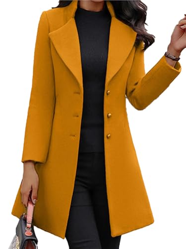 Godoboo Damen Mantel Lang Wollmantel Warme Schlanke Knöpfe Warm Übergangsmantel Wintermantel Herbst Winter Jacke Parka Outwear von Godoboo