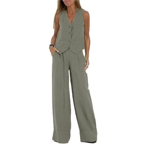 Godoboo Damen Outfits 2-teiliges Set Damen Leinen Zweiteiler Outfit Leicht Einfarbig Elegant KnopfTank-Tops und Hose Übergroßes Sweatsuit Outfits Leicht Lässiger Sportanzug Business Modische Godoboo Damen Outfits 2-teiliges Set Damen Leinen Zweiteiler Outfit Leicht Einfarbig Elegant KnopfTank-Tops und Hose Übergroßes Sweatsuit Outfits Leicht Lässiger Sportanzug Business Modische von Godoboo