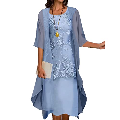 Godoboo Damen Spitzenkleid Elegant Party Cocktailkleid Hollow Out Spitze Ballkleid 2 Stücke Cocktail Party Kleid Brautjungfer Kleid Lange Ärmel Hochzeit Spitzenkleid von Godoboo