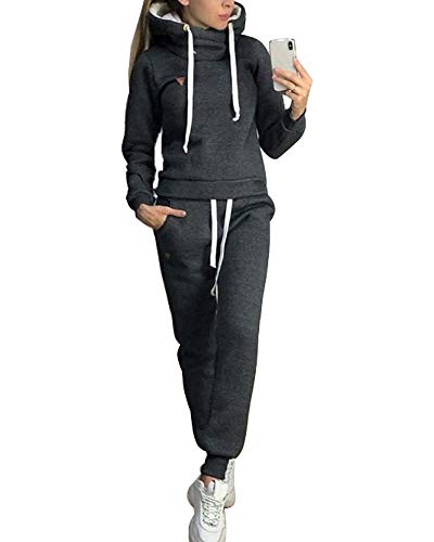 Godoboo Damen Sportanzug 2 Stück Trainingsanzug Mode Damen Sport Hoodie Langarm Sweatshirt Pullover Lange Ärmel Top + Lange Hose Sportswear Bekleidungsset Sport Hoodie Jogginganzug von Godoboo