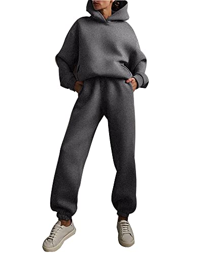 Godoboo Damen Sportanzug Einfarbig Jogginganzug Damen Traingsanzug Sport Hoodie Set 2 Lange Ärmel Top + Lange Hose von Godoboo