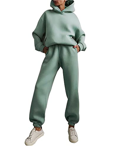 Godoboo Damen Sportanzug Einfarbig Jogginganzug Damen Traingsanzug Sport Hoodie Set 2 Lange Ärmel Top + Lange Hose von Godoboo