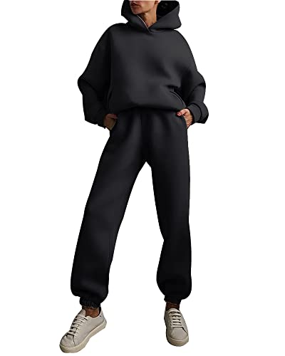 Godoboo Damen Sportanzug Einfarbig Jogginganzug Damen Traingsanzug Sport Hoodie Set 2 Lange Ärmel Top + Lange Hose von Godoboo