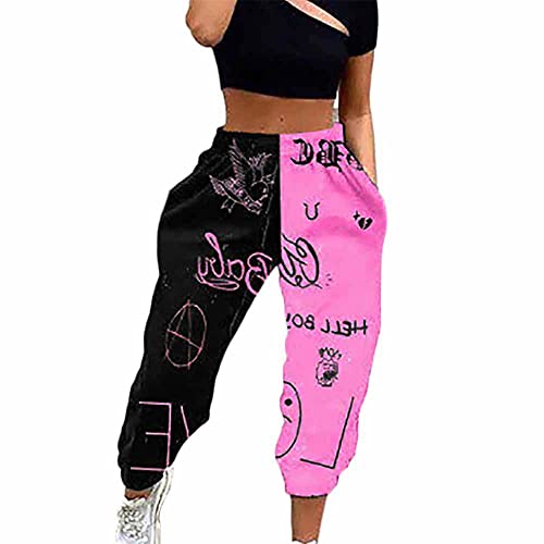 Godoboo Damen Sporthosen Jogginghose Lang Yogahose Freizeithose mit Taschen Bequem Aufdruck Kordelzug Laufhosen Baumwolle High Waist Trainingshose Sweathose für Frauen von Godoboo