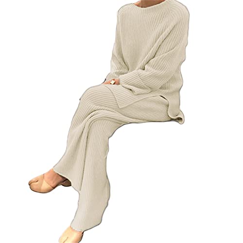 Godoboo Damen Strickanzug Set Casual Freizeitanzug Winter Langarm Strickpullover Und Lange Jogginghose Set 2 Teiler Herbst Freizeitanzug Sportanzug Loungewear von Godoboo