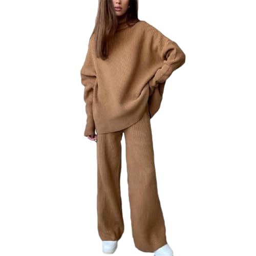 Godoboo Damen Strickanzug Set Casual Freizeitanzug Winter Langarm Strickpullover Und Lange Jogginghose Set 2 Teiler Herbst Freizeitanzug Sportanzug Loungewear von Godoboo
