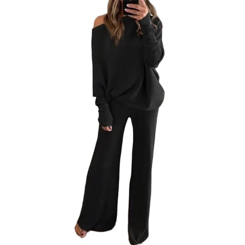 Godoboo Damen Strickanzug Set Casual Freizeitanzug Winter Langarm Strickpullover Und Lange Jogginghose Set 2 Teiler Herbst Freizeitanzug Sportanzug Loungewear von Godoboo