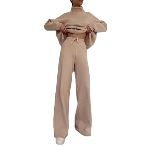 Godoboo Damen Strickanzug Set Casual Freizeitanzug Winter Langarm Strickpullover Und Lange Jogginghose Set 2 Teiler Herbst Freizeitanzug Sportanzug Loungewear von Godoboo