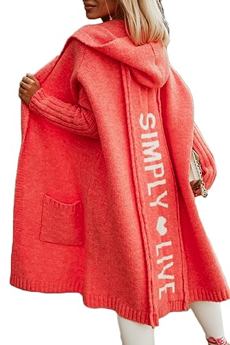 Godoboo Damen Strickjacke Lang Cardigan Kapuzenpullover Grobstrickjacke Strickmantel mit Kapuze Cardigan Strickpullover Herbst Winter Jacke Sweater Outerwear von Godoboo