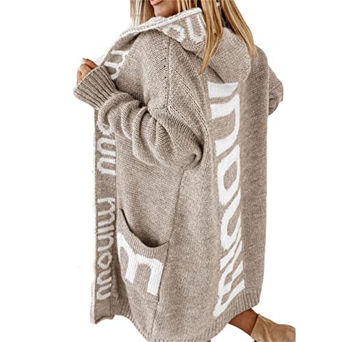 Godoboo Damen Strickjacke Lang Cardigan Kapuzenpullover Grobstrickjacke Strickmantel mit Kapuze Cardigan Strickpullover Herbst Winter Jacke Sweater Outerwear von Godoboo