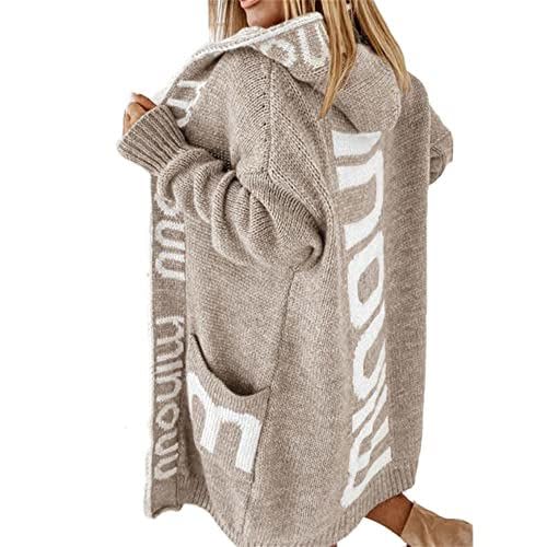 Godoboo Damen Strickjacke Lang Cardigan Kapuzenpullover Grobstrickjacke Strickmantel mit Kapuze Cardigan Strickpullover Herbst Winter Jacke Sweater Outerwear von Godoboo