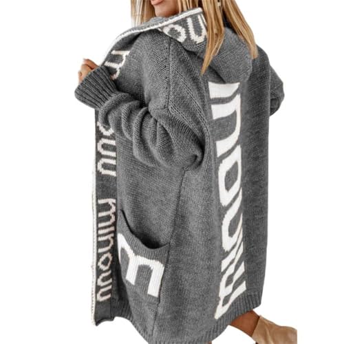 Godoboo Damen Strickjacke Lang Cardigan Kapuzenpullover Grobstrickjacke Strickmantel mit Kapuze Cardigan Strickpullover Herbst Winter Jacke Sweater Outerwear von Godoboo