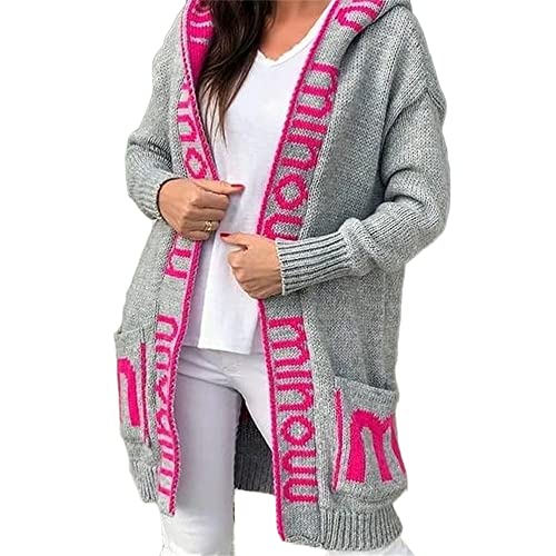 Godoboo Damen Strickjacke Lang Cardigan Kapuzenpullover Grobstrickjacke Strickmantel mit Kapuze Cardigan Strickpullover Herbst Winter Jacke Sweater Outerwear von Godoboo