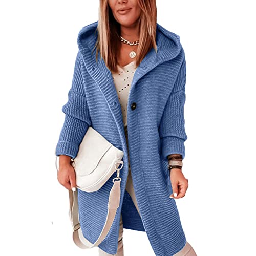 Godoboo Lang Cardigan Kapuzenpullover Damen Strickjacke Grobstrickjacke Strickmantel mit Kapuze Cardigan Strickpullover Jacke Sweater Outerwear Herbst Winter von Godoboo