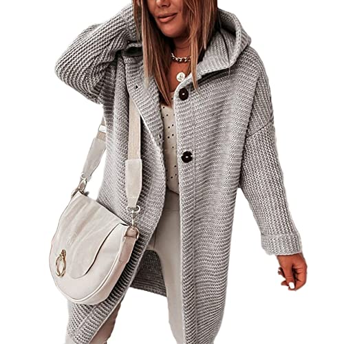 Godoboo Lang Cardigan Kapuzenpullover Damen Strickjacke Grobstrickjacke Strickmantel mit Kapuze Cardigan Strickpullover Jacke Sweater Outerwear Herbst Winter von Godoboo