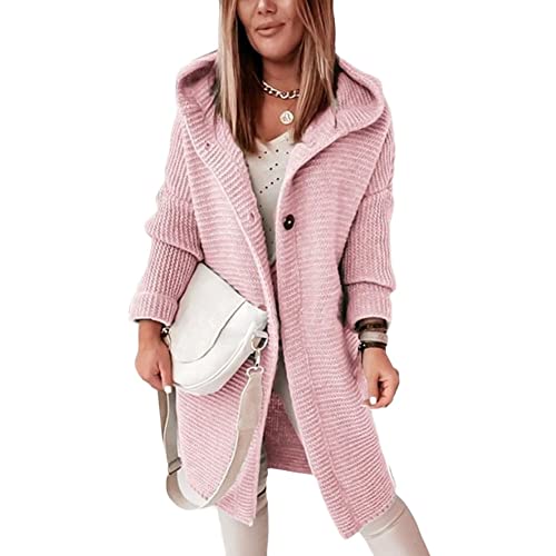 Godoboo Lang Cardigan Kapuzenpullover Damen Strickjacke Grobstrickjacke Strickmantel mit Kapuze Cardigan Strickpullover Jacke Sweater Outerwear Herbst Winter von Godoboo