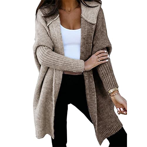 Godoboo Strickmantel Damen Strickjacke Lang Cardigan Kapuzenpullover Grobstrickjacke mit Kapuze Cardigan Strickpullover Herbst Winter Jacke Sweater Outerwear mit Taschen von Godoboo